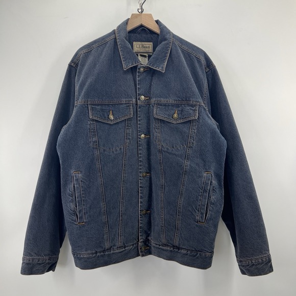 L.L. Bean Jackets & Blazers - Vintage LL Bean Men L Tall Jacket Denim Blue Jean Cotton Flannel Line Trucker
